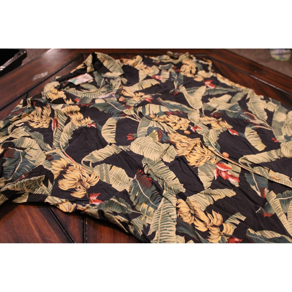 Paradise Found Shirt Mens Large Black Hawaiian Banana Short Sleeve Button Up